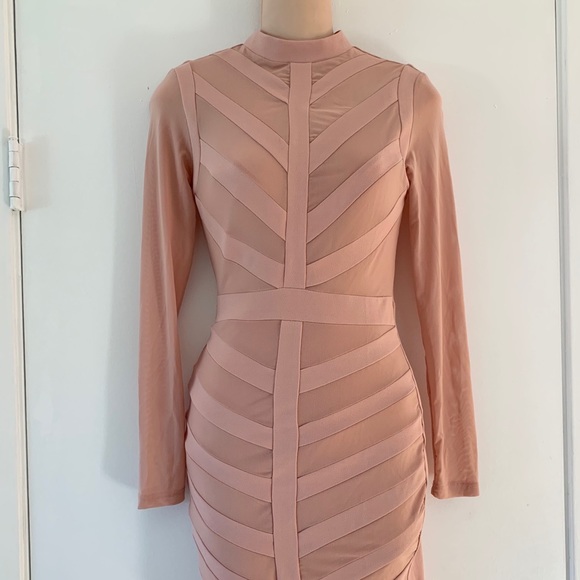 🎉 Sale New Windsor Mauve Pink Long Sleeve Mesh See Thru Dress - Picture 2 of 10